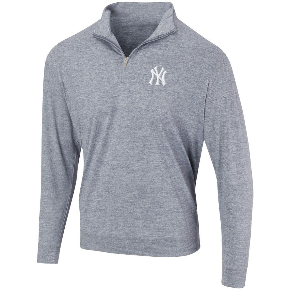 New York Yankees Peached Marled Yarn Quarter-Zip Pullover Jacket - Heathered Navy - MLB Online