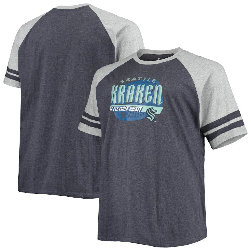 Seattle Kraken Big & Tall Raglan T-Shirt - Heathered Deep Sea Blue - NHL 4672923