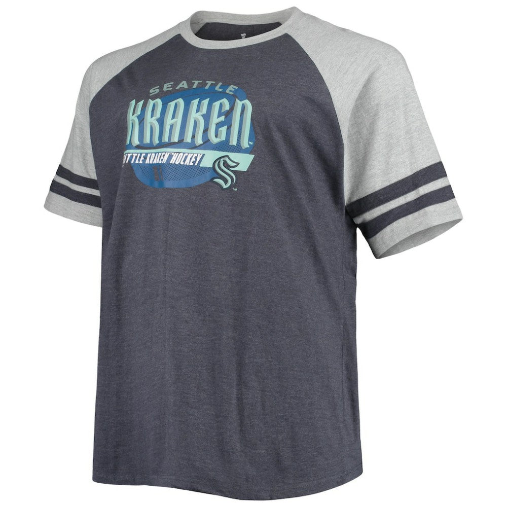Seattle Kraken Big & Tall Raglan T-Shirt - Heathered Deep Sea Blue - NHL 4672923