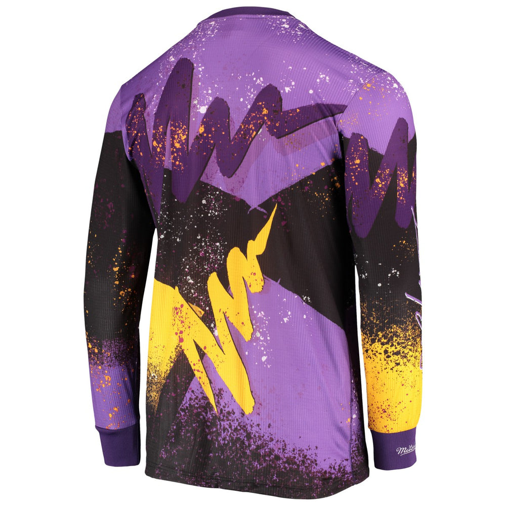 Los Angeles Lakers Hardwood Classics Hyper Hoops Moto Sublimated Long Sleeve T-Shirt Purple | Mitchell & Ness Lifestyle
