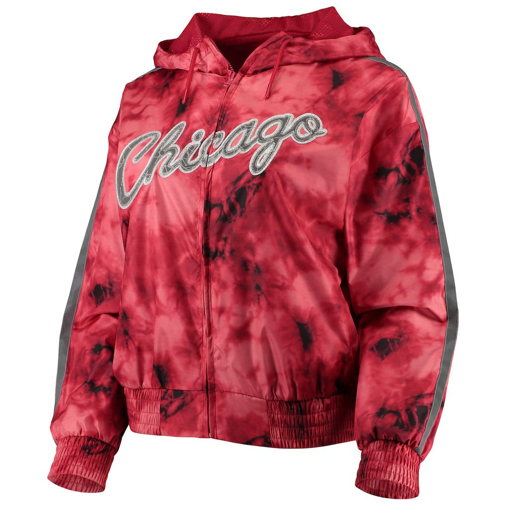 Chicago Bulls Women's Galaxy Sublimated Windbreaker Pullover Full-Zip Hoodie for sale Red | Mitchell & Ness online