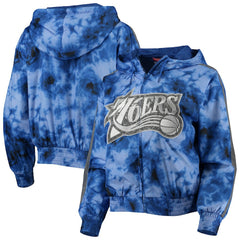 Philadelphia 76ers Women's Galaxy Sublimated Windbreaker Pullover Full-Zip Hoodie Royal | Mitchell & Ness discount