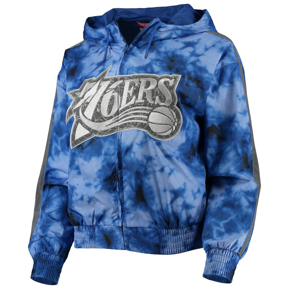 Philadelphia 76ers Women's Galaxy Sublimated Windbreaker Pullover Full-Zip Hoodie Royal | Mitchell & Ness discount