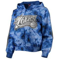 Philadelphia 76ers Women's Galaxy Sublimated Windbreaker Pullover Full-Zip Hoodie Royal | Mitchell & Ness discount