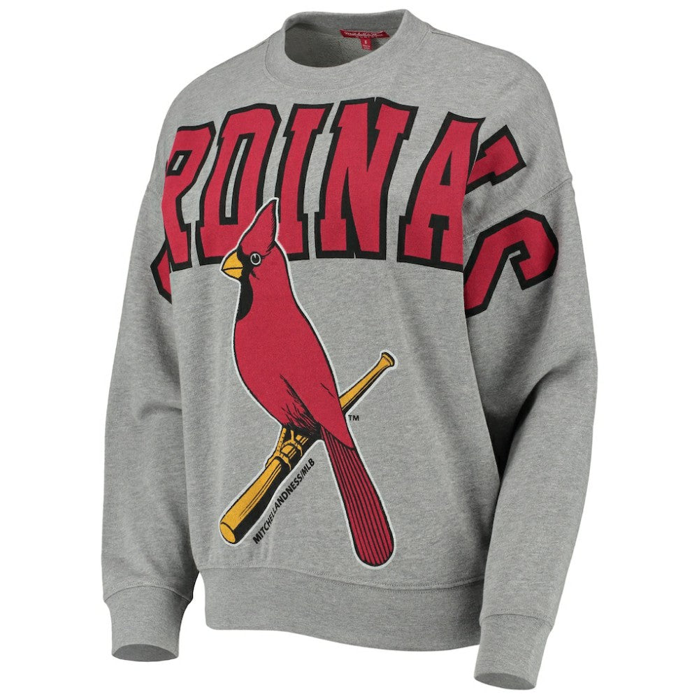 St. Louis Cardinals Mitchell & Ness Women's Cooperstown Collection Logo Lightweight Pullover Sweatshirt - Heathered Gray - Mitchell & Ness Sale