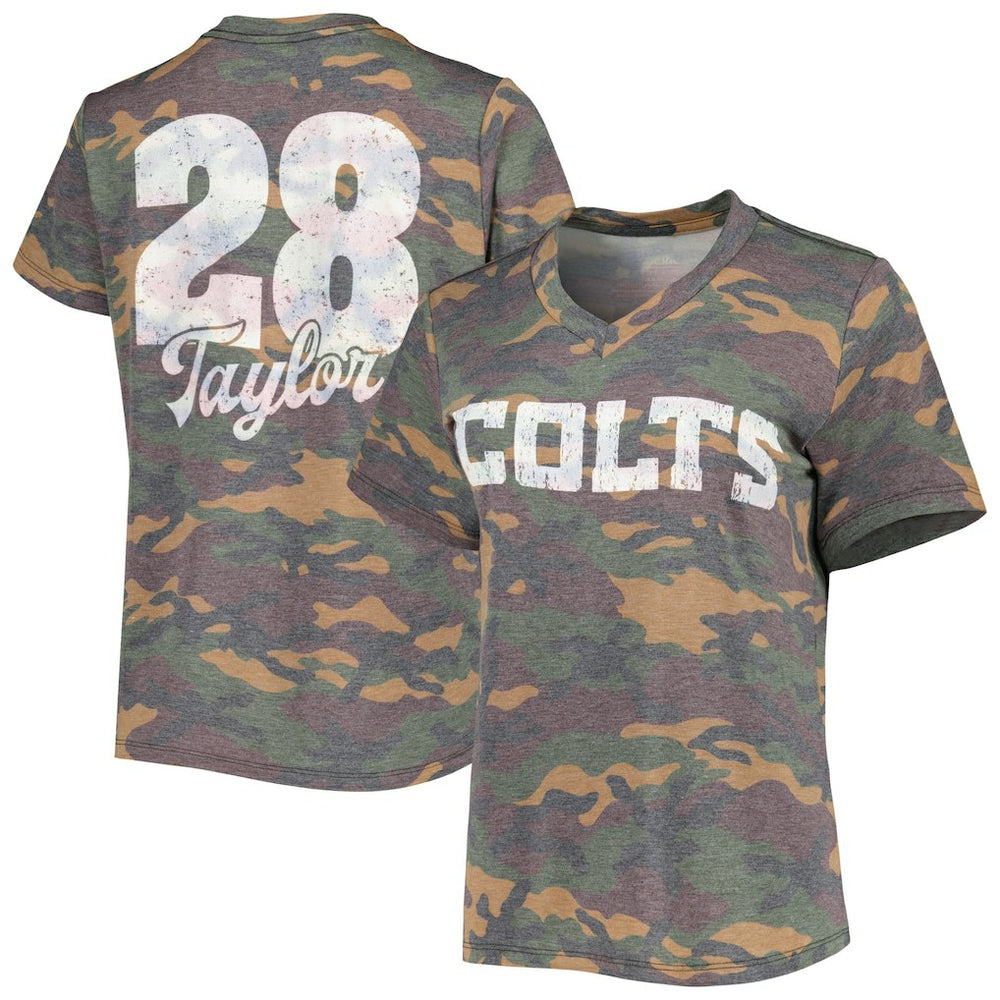 Jonathan Taylor Indianapolis Colts Majestic Threads Women's Name & Number V-Neck Tri-Blend T-Shirt Camo