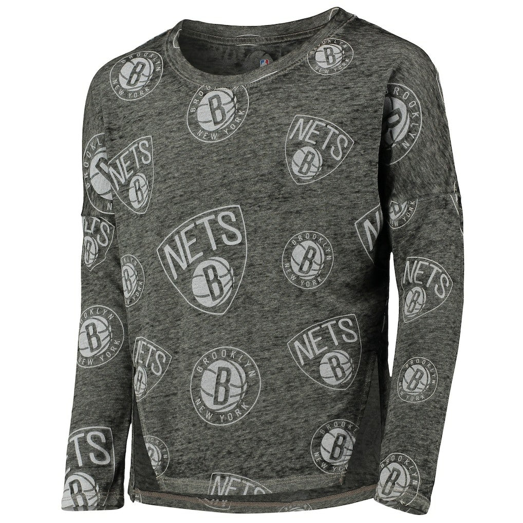 Brooklyn Nets Girls Youth Back in Action Long Sleeve T-Shirt Heathered Black