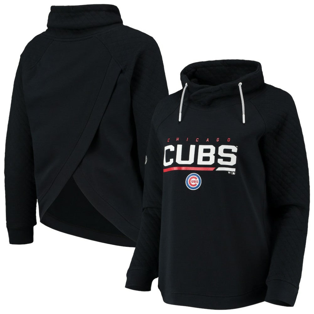 Chicago Cubs Levelwear Women's Vega Funnel Neck Raglan Pullover Sweatshirt - Black - MLB Lifestyle