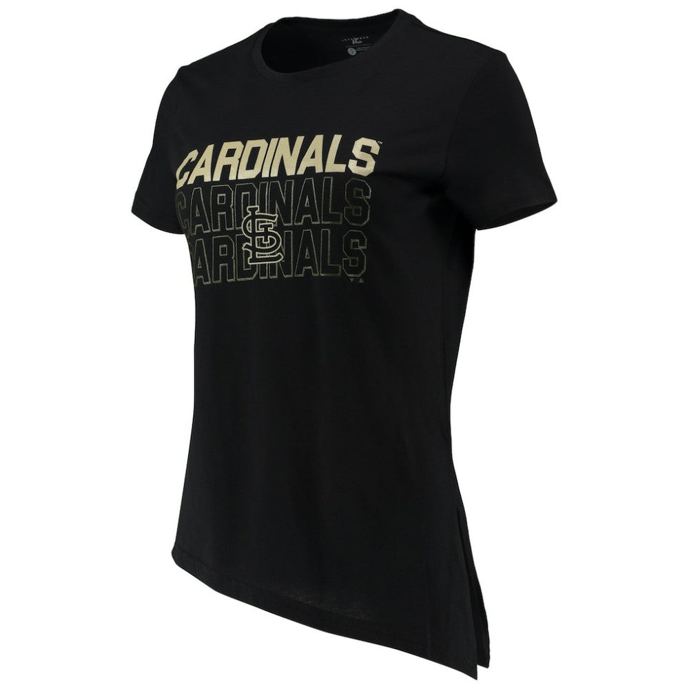 St. Louis Cardinals Levelwear Women's Birch Delta Asymmetrical T-Shirt - Black - MLB on Sale