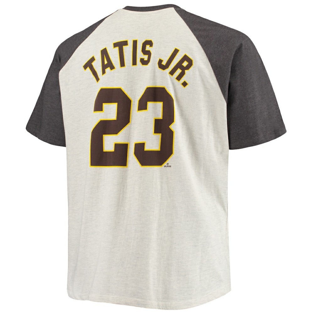 Fernando Tatis Jr. San Diego Padres Big & Tall Name & Number Raglan T-Shirt - Oatmeal/Heathered Charcoal - MLB Sale