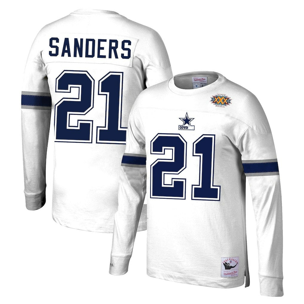 Mitchell & Ness Deion Sanders Dallas Cowboys Retired Player Name & Number Long Sleeve Top White