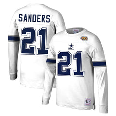 Mitchell & Ness Deion Sanders Dallas Cowboys Retired Player Name & Number Long Sleeve Top White