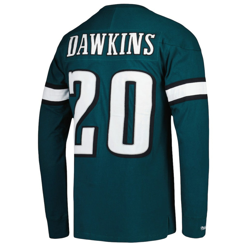 Mitchell & Ness Brian Dawkins Philadelphia Eagles Retired Player Name & Number Long Sleeve Top Midnight Green