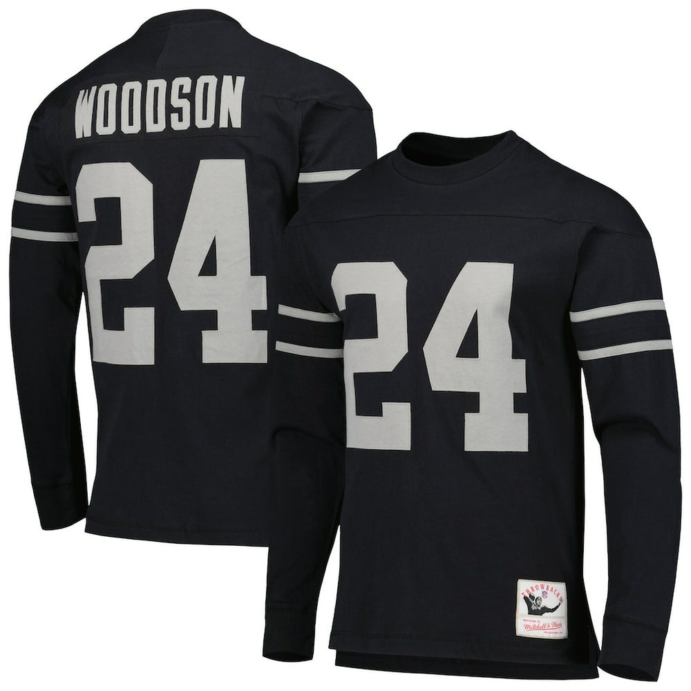 Mitchell & Ness Charles Woodson Oakland Raiders Retired Player Name & Number Long Sleeve Top Black