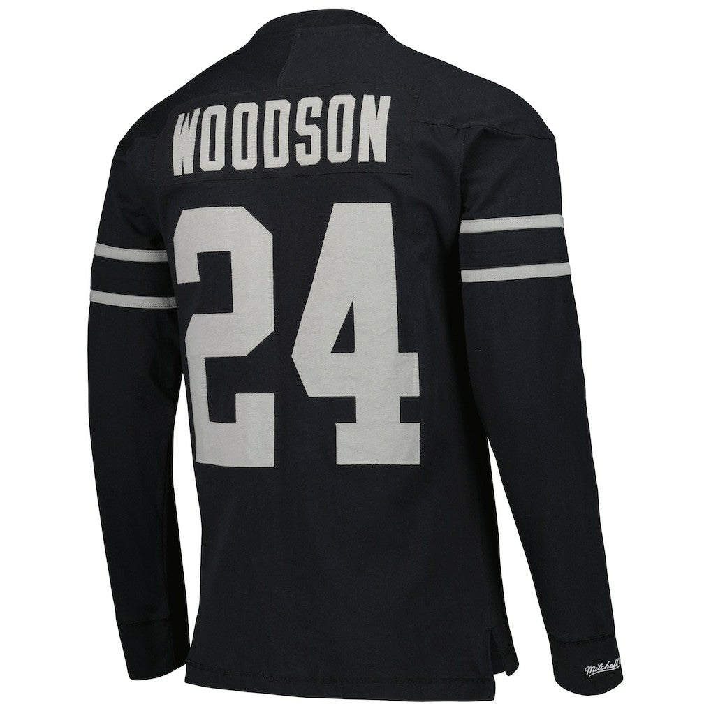 Mitchell & Ness Charles Woodson Oakland Raiders Retired Player Name & Number Long Sleeve Top Black