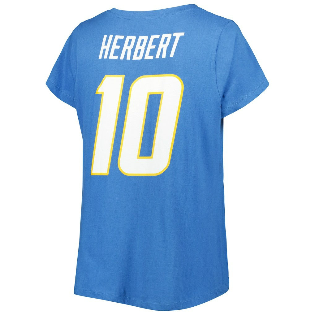 Fanatics Justin Herbert Los Angeles Chargers Women's Plus Size Name & Number V-Neck T-Shirt Powder Blue