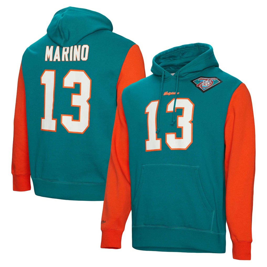 Mitchell & Ness Dan Marino Miami Dolphins Retired Player Name & Number Pullover Hoodie Aqua