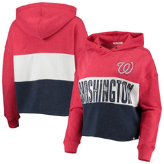 Washington Nationals '47 Women's Lizzy Cropped Pullover Hoodie - Heathered Red/Heathered Navy - 47 brand Online