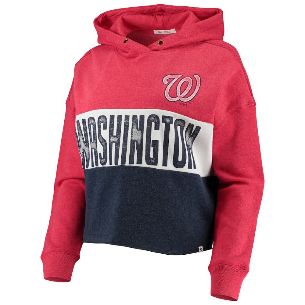Washington Nationals '47 Women's Lizzy Cropped Pullover Hoodie - Heathered Red/Heathered Navy - 47 brand Online