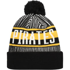 Pittsburgh Pirates New Era Striped Cuffed Knit Hat with Pom - Black - New Era Sale