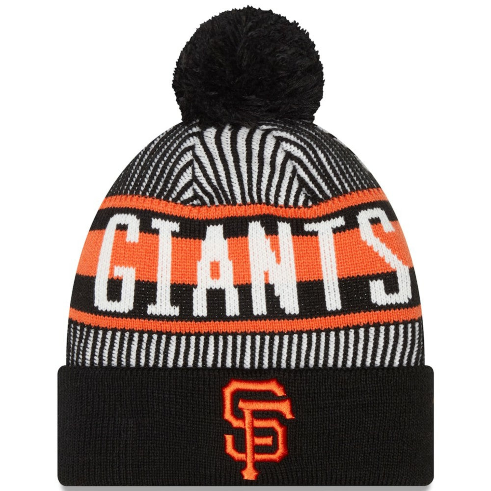 San Francisco Giants New Era Striped Cuffed Knit Hat with Pom - Black - New Era Discount
