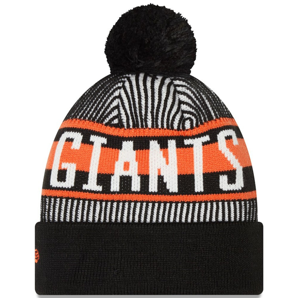 San Francisco Giants New Era Striped Cuffed Knit Hat with Pom - Black - New Era Discount