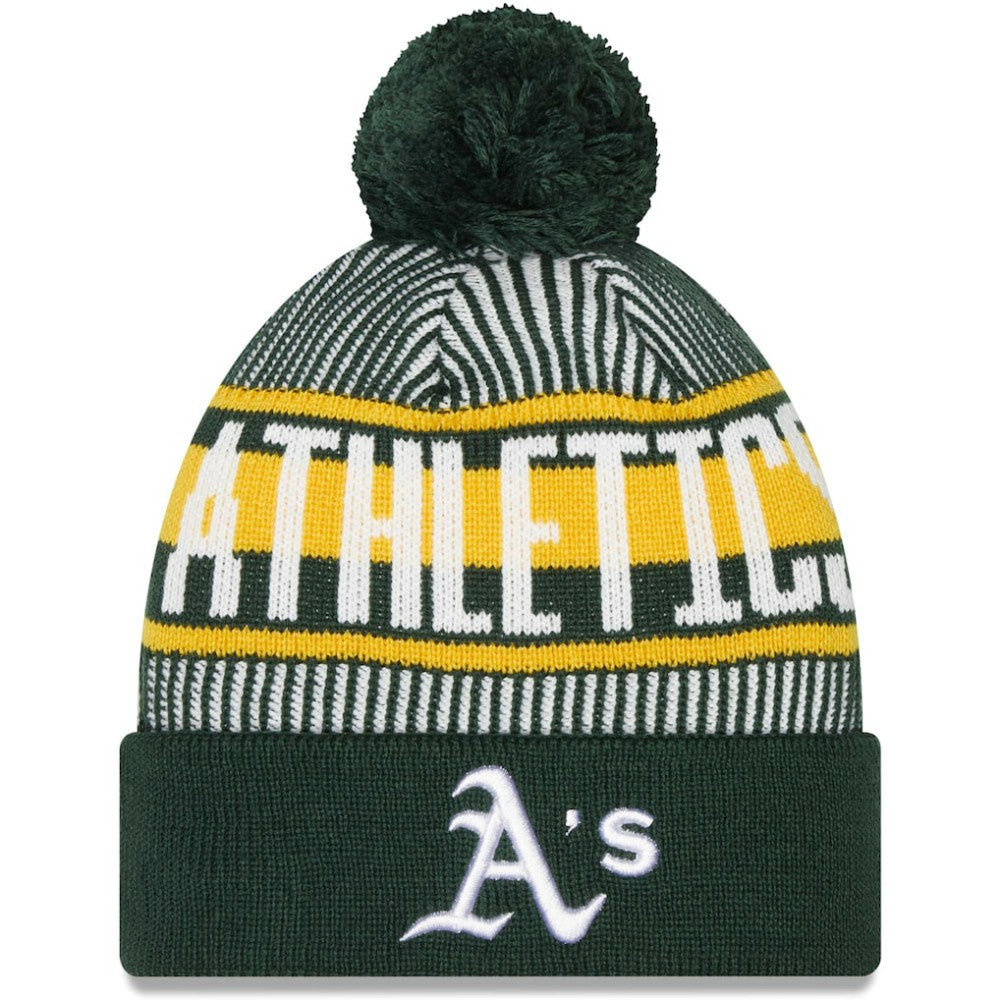 Athletics New Era Striped Cuffed Knit Hat with Pom - Green - New Era Online