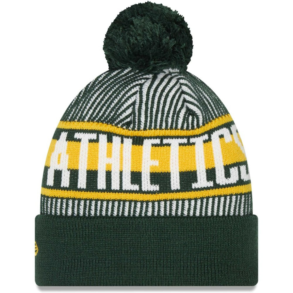 Athletics New Era Striped Cuffed Knit Hat with Pom - Green - New Era Online