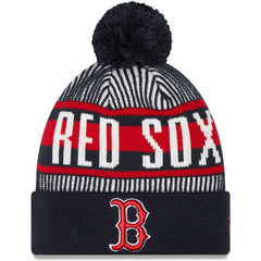 Boston Red Sox New Era Striped Cuffed Knit Hat with Pom - Navy - New Era Sale