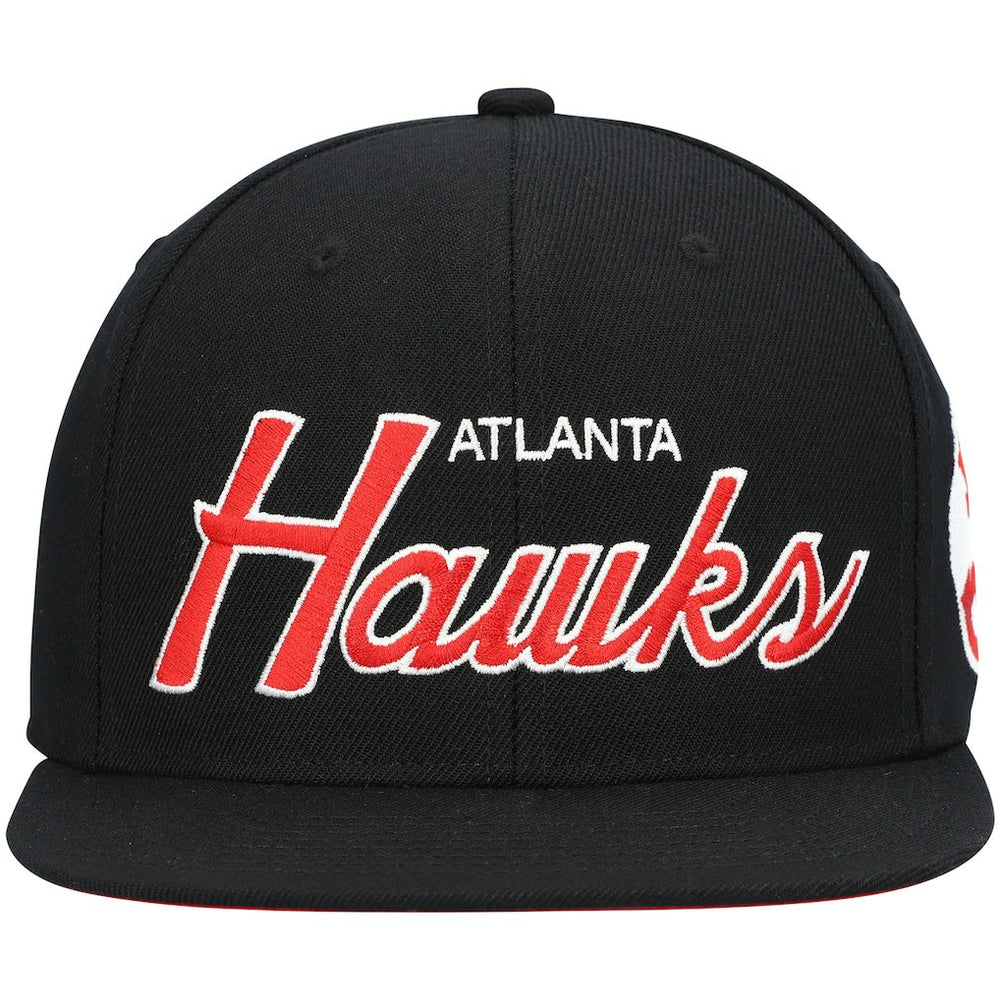Atlanta Hawks Hardwood Classics Script 2.0 Snapback Hat Black | Mitchell & Ness US