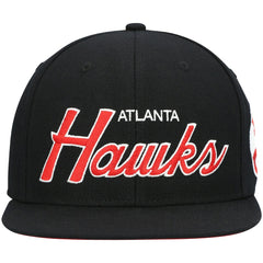 Atlanta Hawks Hardwood Classics Script 2.0 Snapback Hat Black | Mitchell & Ness US
