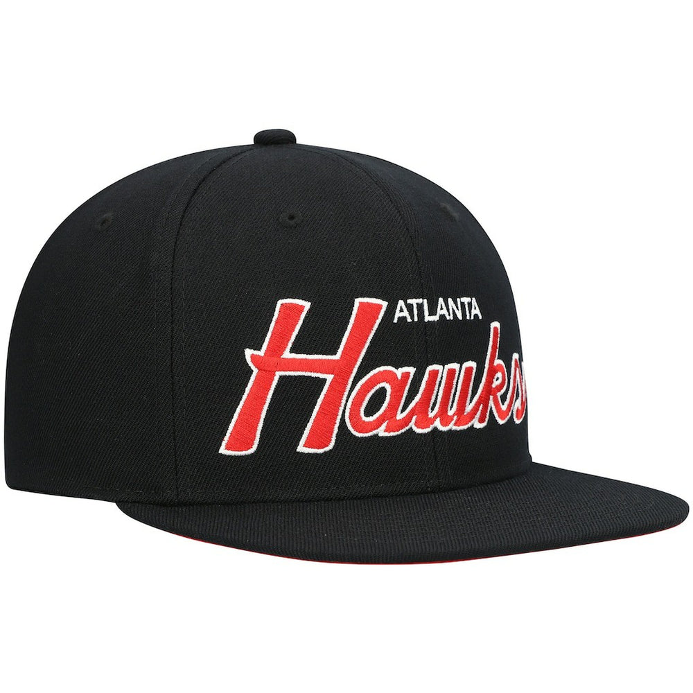 Atlanta Hawks Hardwood Classics Script 2.0 Snapback Hat Black | Mitchell & Ness US