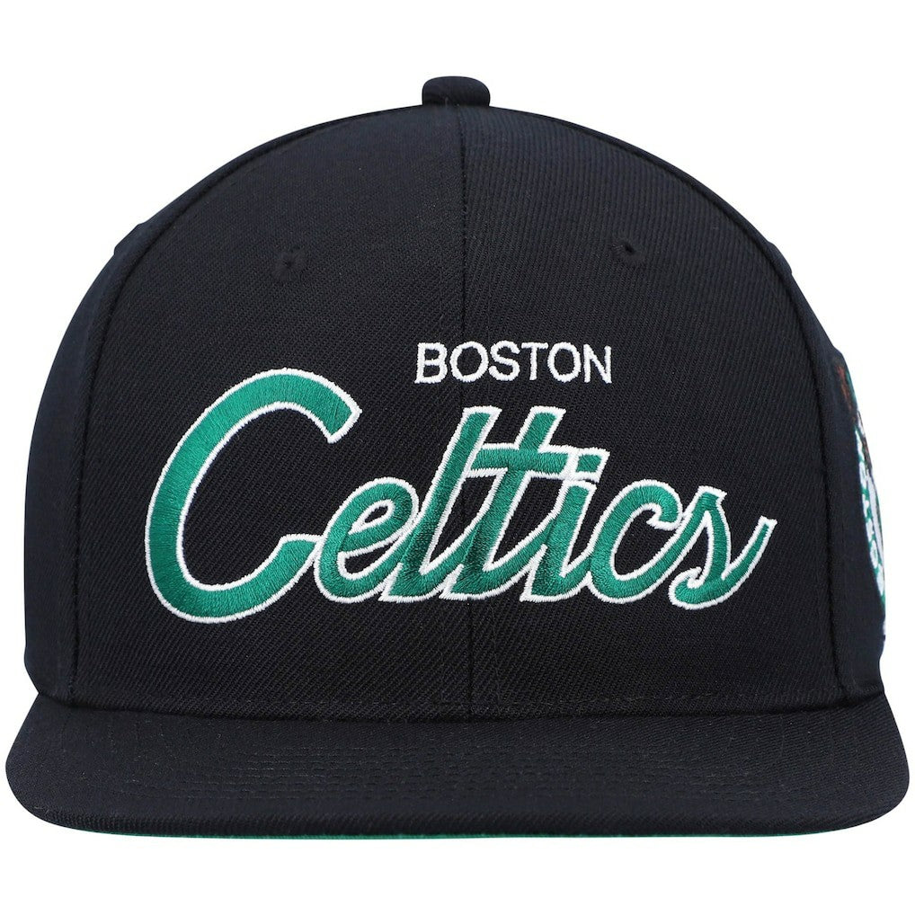 Boston Celtics Hardwood Classics Script 2.0 Snapback Hat Black | Mitchell & Ness Lifestyle