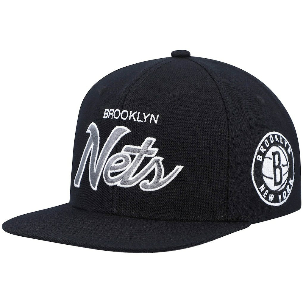 Brooklyn Nets Hardwood Classics Script 2.0 Snapback Hat Black | Mitchell & Ness discount