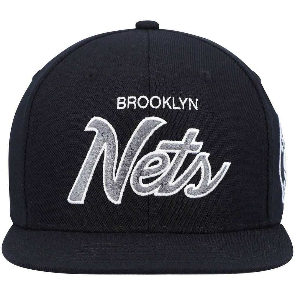 Brooklyn Nets Hardwood Classics Script 2.0 Snapback Hat Black | Mitchell & Ness discount