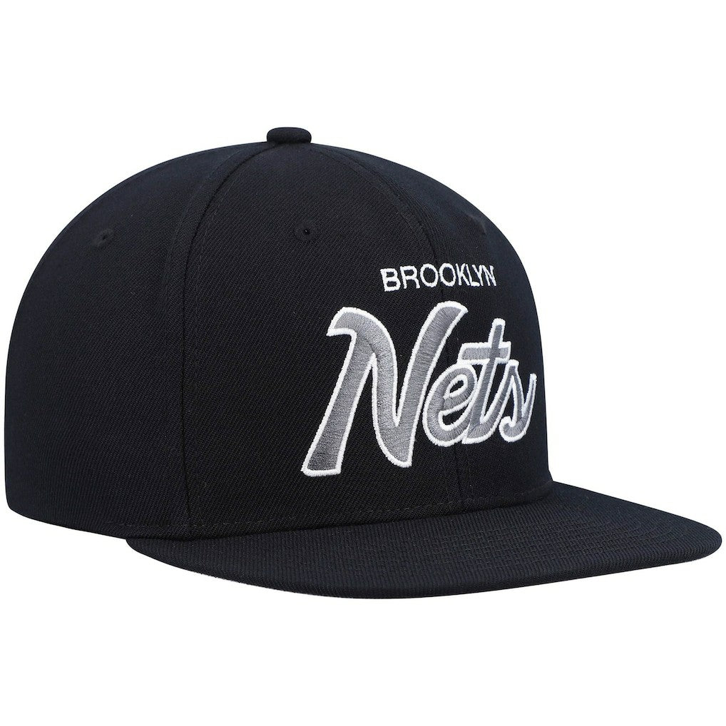 Brooklyn Nets Hardwood Classics Script 2.0 Snapback Hat Black | Mitchell & Ness discount