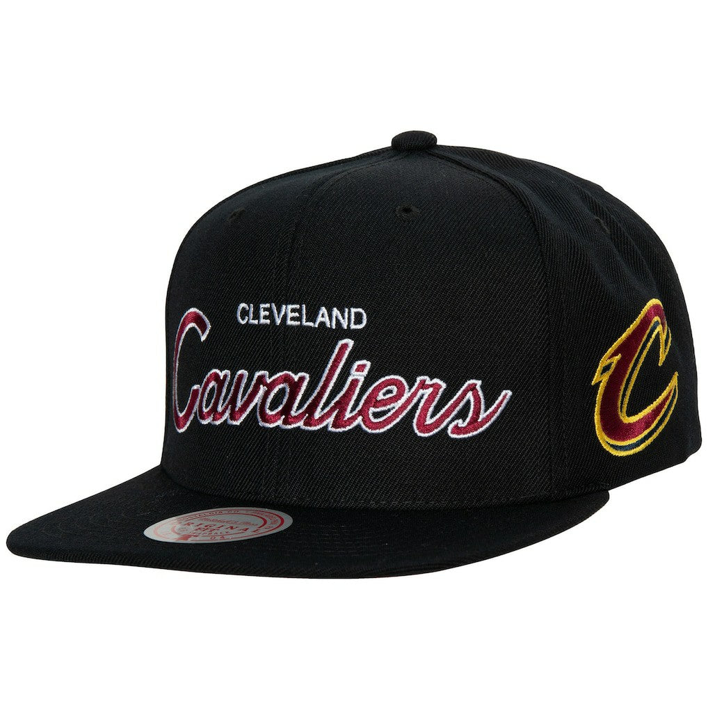 Cleveland Cavaliers Hardwood Classics Script 2.0 Snapback Hat for sale Black | Mitchell & Ness online