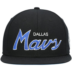 Dallas Mavericks Hardwood Classics Script 2.0 Snapback Hat for sale Black | Mitchell & Ness US