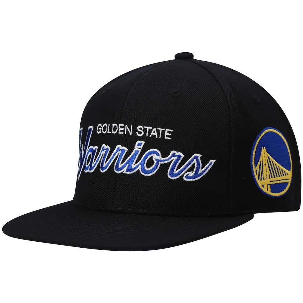 Golden State Warriors Hardwood Classics Script 2.0 Snapback Hat for sale Black | Mitchell & Ness outlet