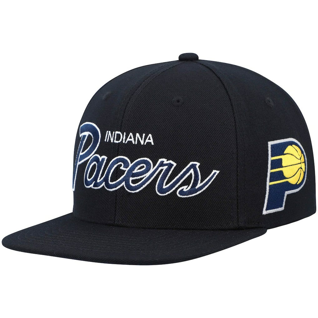 Indiana Pacers Hardwood Classics Script 2.0 Snapback Hat Black | Mitchell & Ness