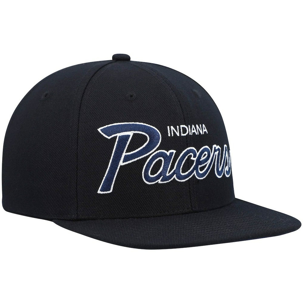 Indiana Pacers Hardwood Classics Script 2.0 Snapback Hat Black | Mitchell & Ness