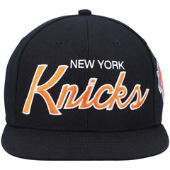 New York Knicks Hardwood Classics Script 2.0 Snapback Hat Black | Mitchell & Ness for sale