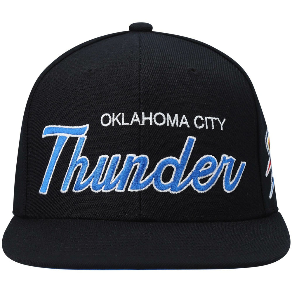 Oklahoma City Thunder Hardwood Classics Script 2.0 Snapback Hat Black | Mitchell & Ness online