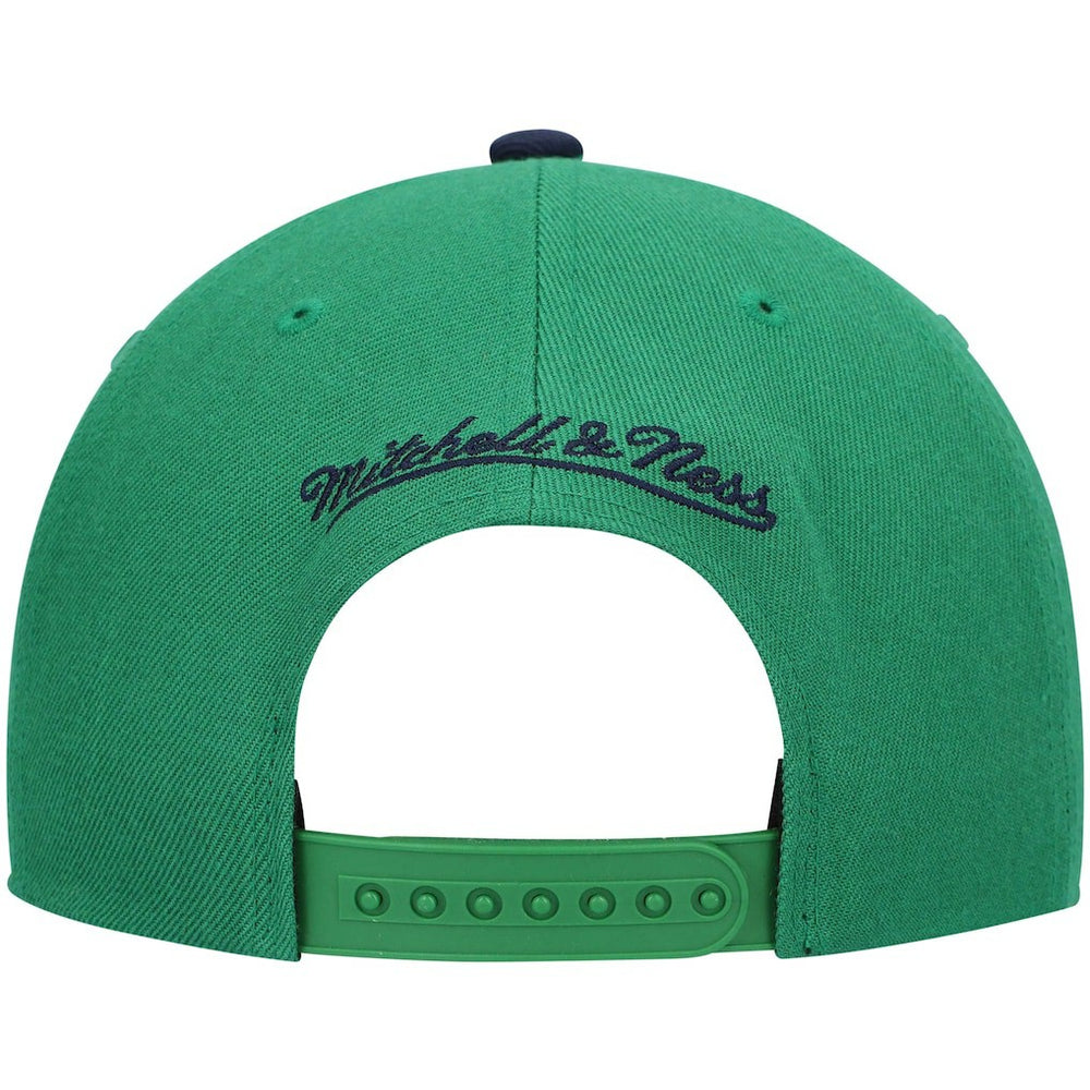 Dallas Mavericks Hardwood Classics Team Two-Tone 2.0 Snapback Hat for sale Green/Navy | Mitchell & Ness outlet