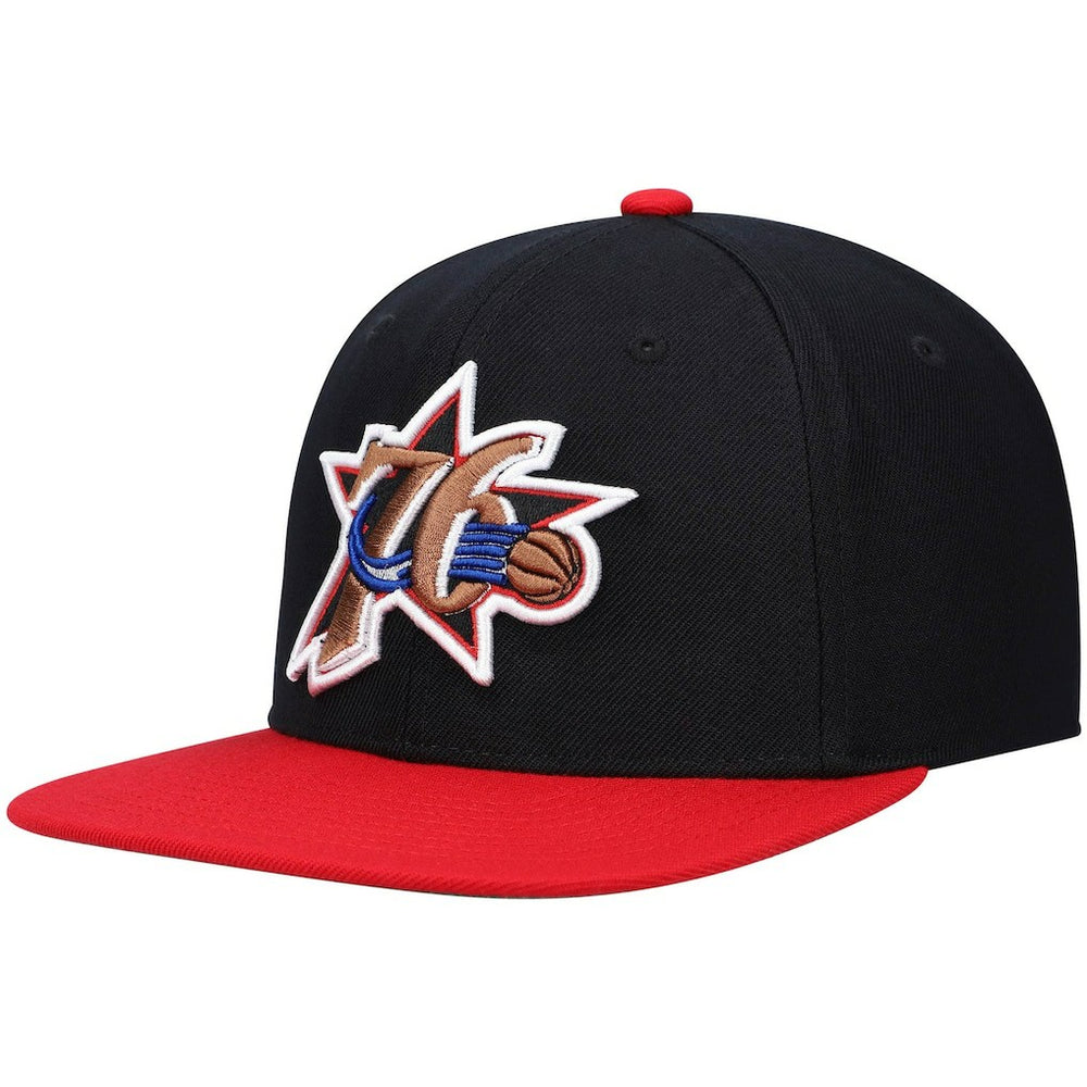 Philadelphia 76ers Hardwood Classics Team Two-Tone 2.0 Snapback Hat Black/Red | Mitchell & Ness for sale