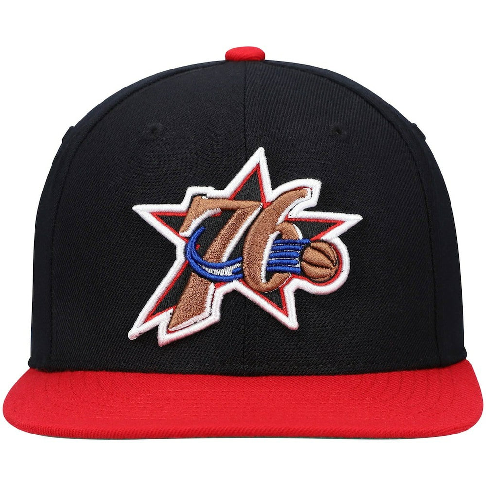 Philadelphia 76ers Hardwood Classics Team Two-Tone 2.0 Snapback Hat Black/Red | Mitchell & Ness for sale