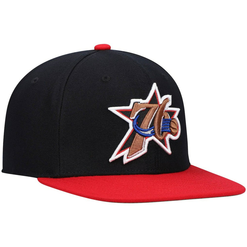 Philadelphia 76ers Hardwood Classics Team Two-Tone 2.0 Snapback Hat Black/Red | Mitchell & Ness for sale