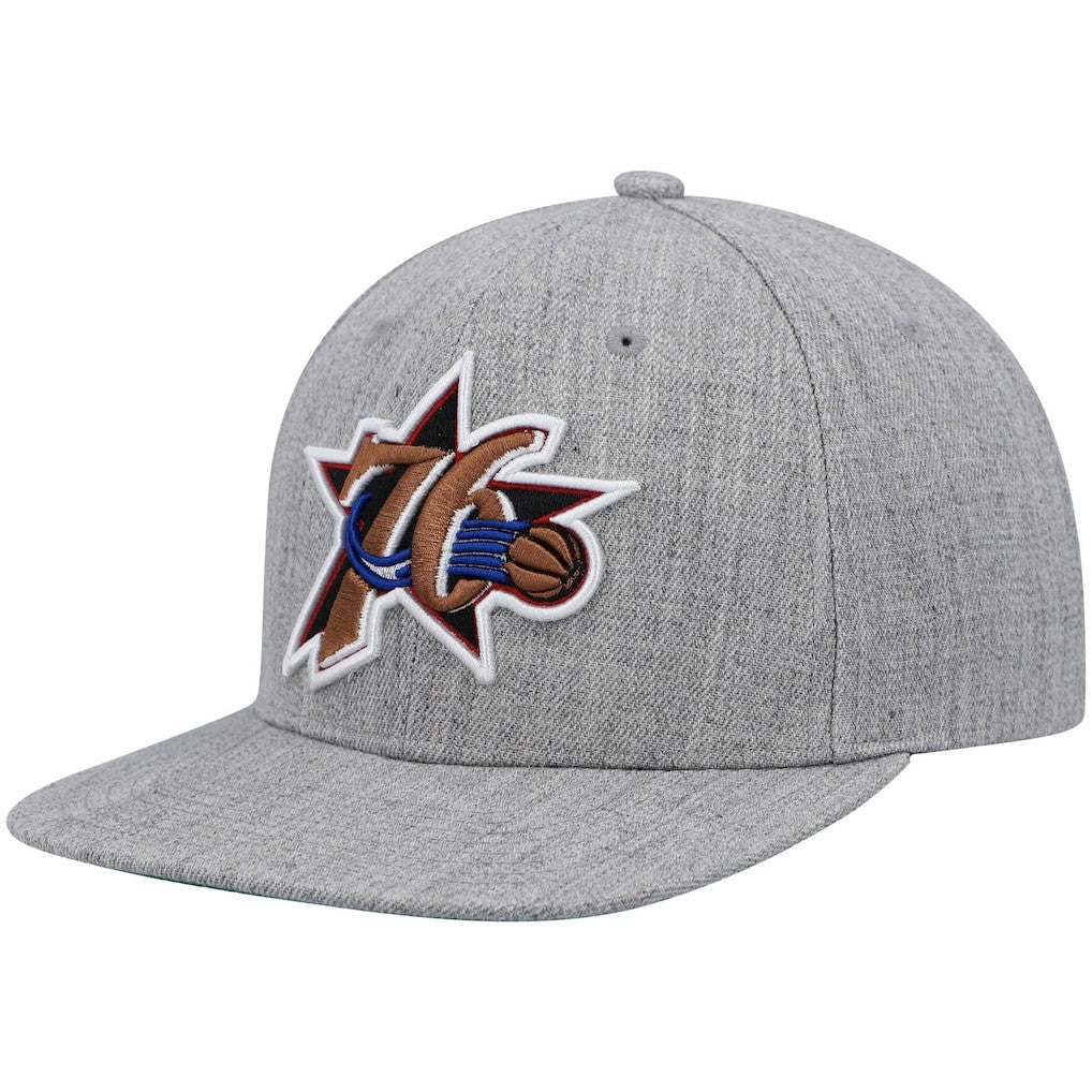 Philadelphia 76ers Hardwood Classics Team 2.0 Snapback Hat Heathered Gray | Mitchell & Ness