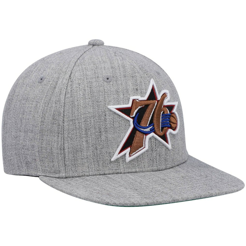 Philadelphia 76ers Hardwood Classics Team 2.0 Snapback Hat Heathered Gray | Mitchell & Ness