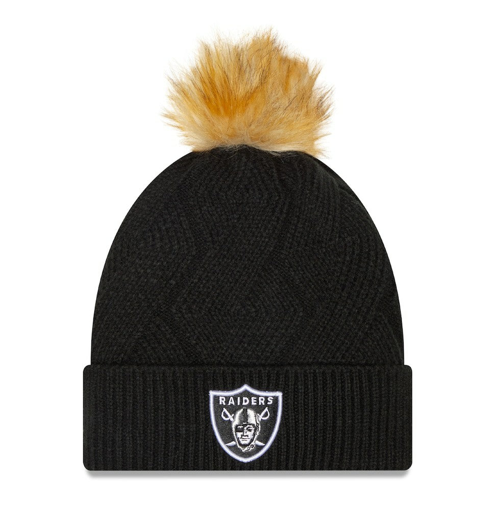 Las Vegas Raiders New Era Women's Snowy Cuffed Knit Hat with Pom Black